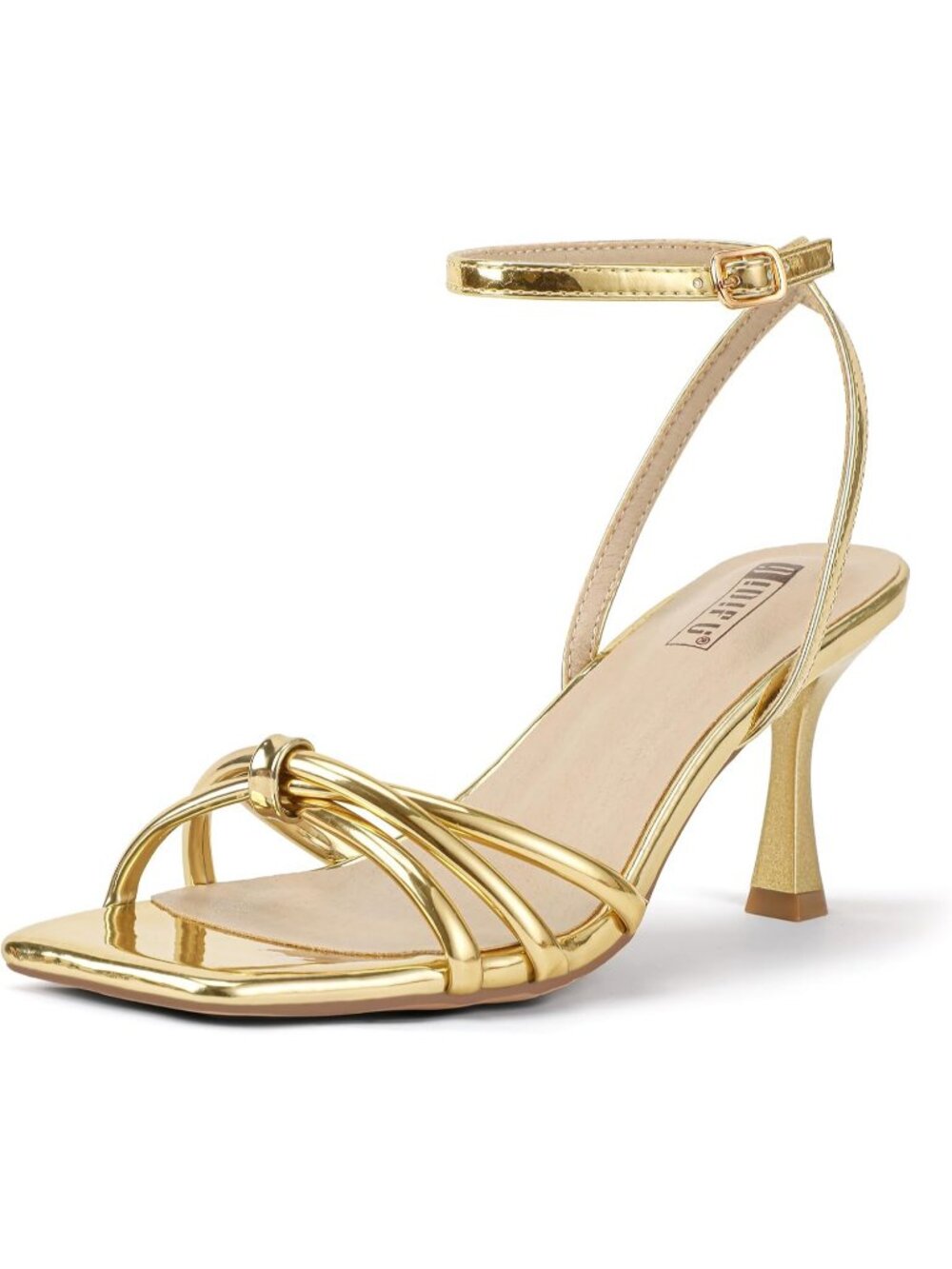 Women's Gold PU Square Open Toe Buckle Ankle Strap High Heel Comfortable Sandals